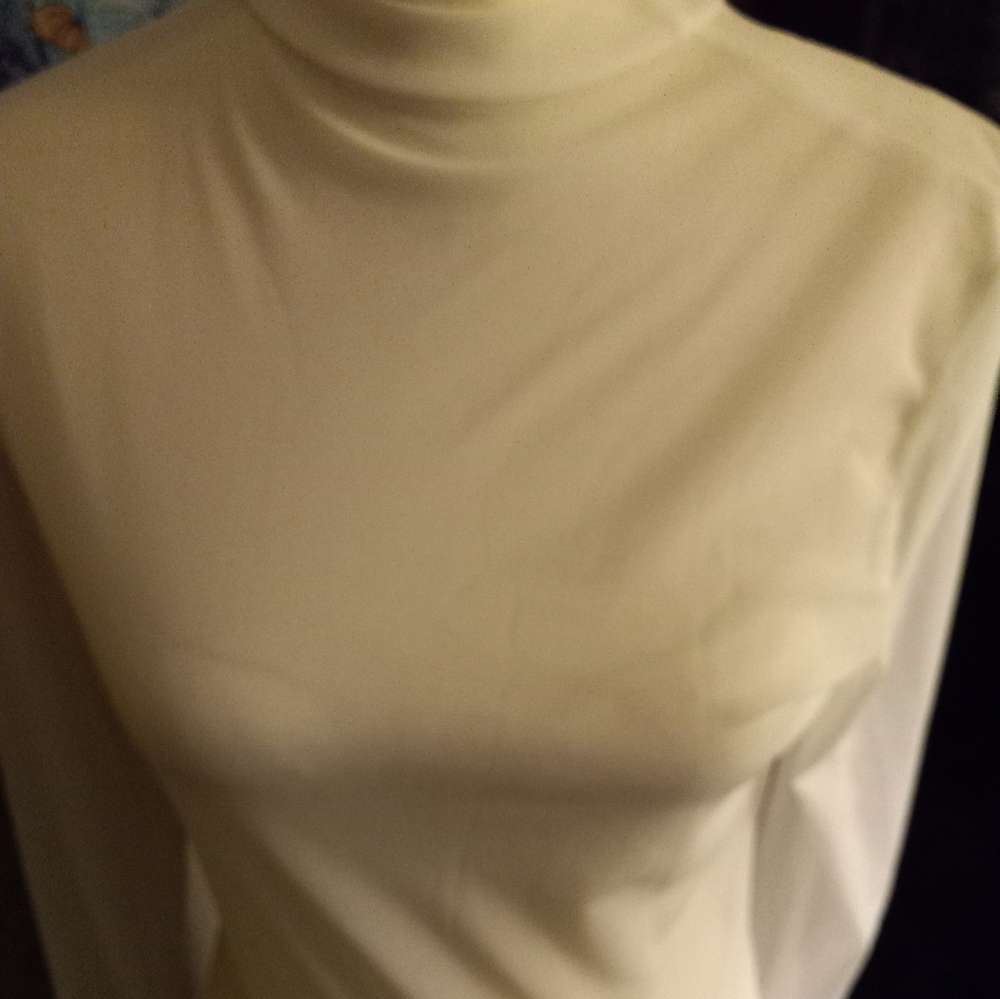 New,mesh sheer stretch long sleeve white mock turtleneck  top size medium.